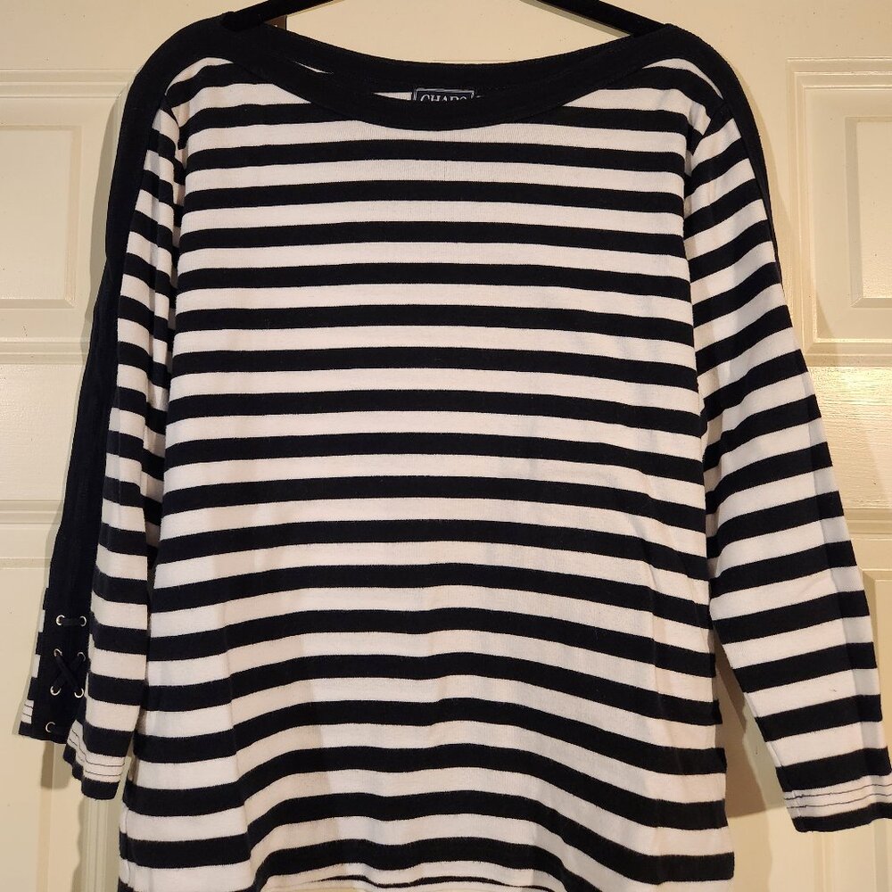 Women's Chaps Navy and White Three Quarter Length Sleeve Shirt XL